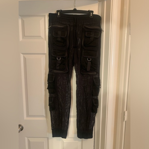 NWT Black Fishnet Rave Cargo Pants (XL) - Picture 3 of 5